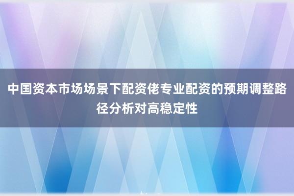中国资本市场场景下配资佬专业配资的预期调整路径分析对高稳定性