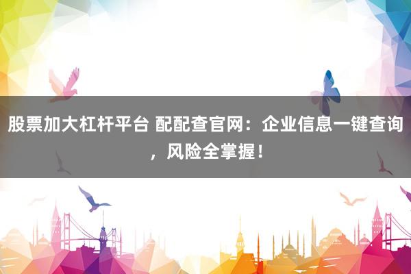 股票加大杠杆平台 配配查官网：企业信息一键查询，风险全掌握！