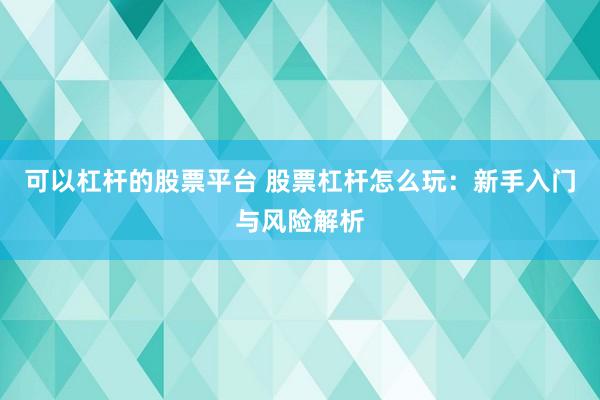 可以杠杆的股票平台 股票杠杆怎么玩：新手入门与风险解析