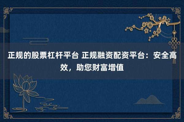 正规的股票杠杆平台 正规融资配资平台：安全高效，助您财富增值